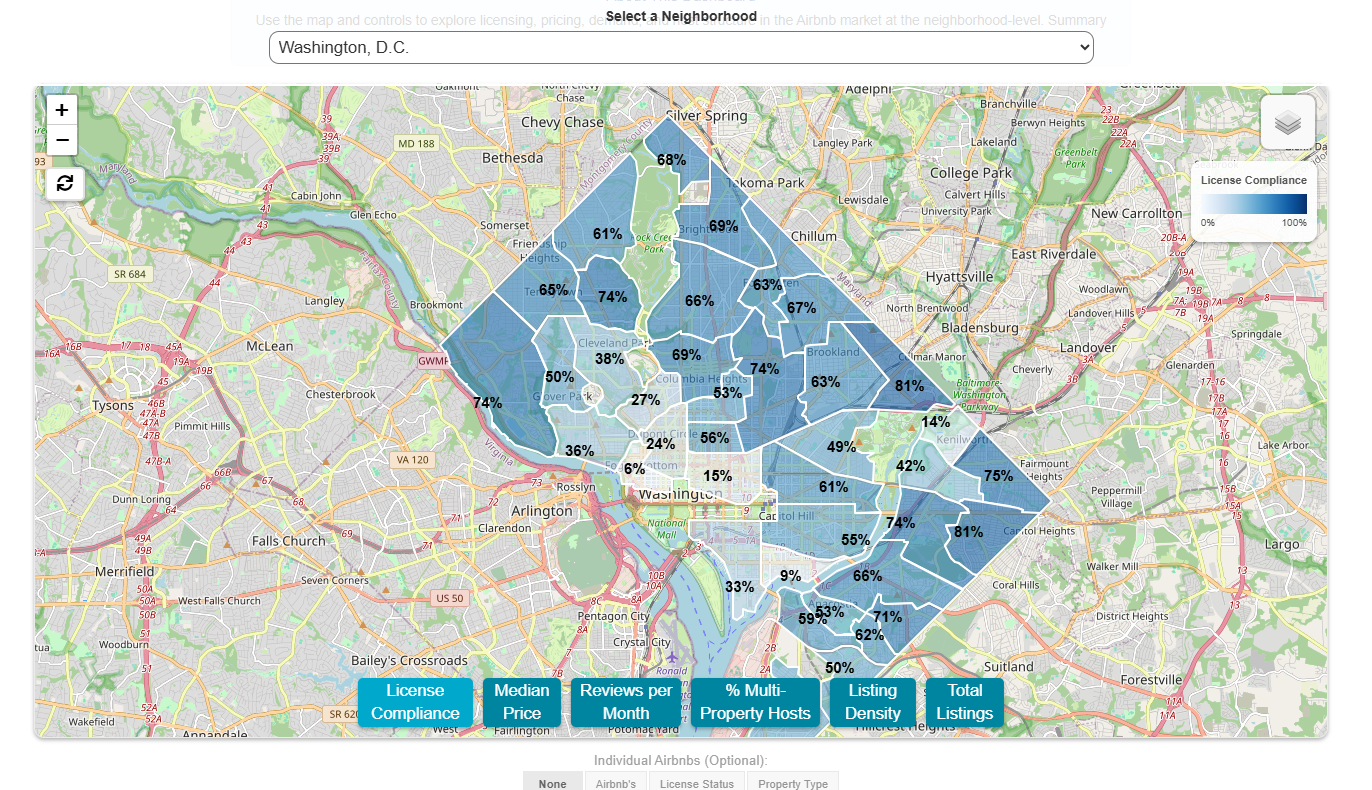 Choropleth map of license compliance percentage per neighborhood