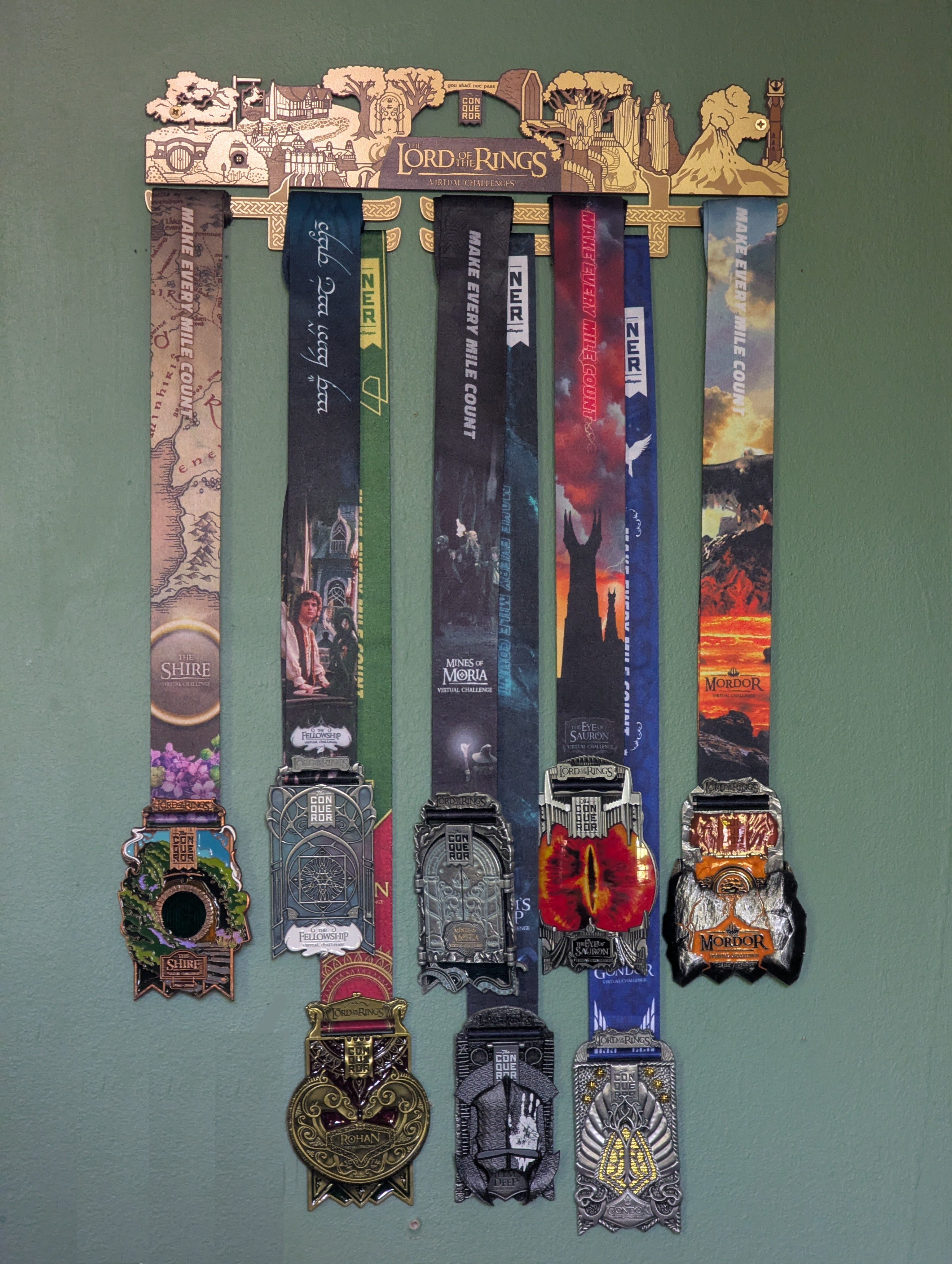 Completion medals for the Walk to Mordor challenge
